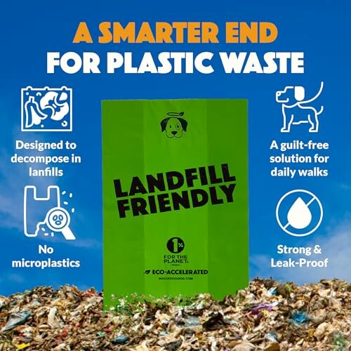 Eco-friendly dog waste bag promoting landfill decomposition.
