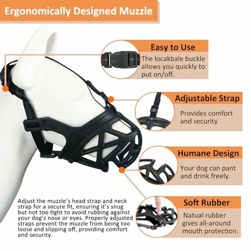 Ergonomically designed horse muzzle with features labeled.