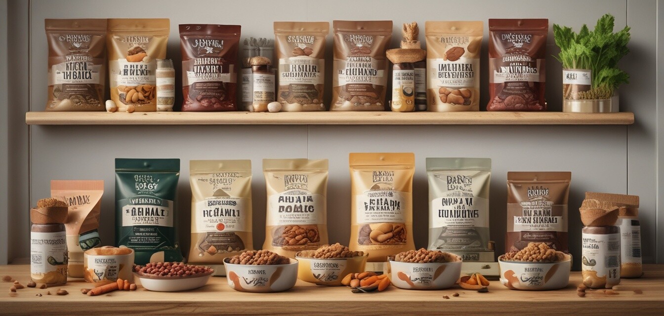 Organic pet food products display